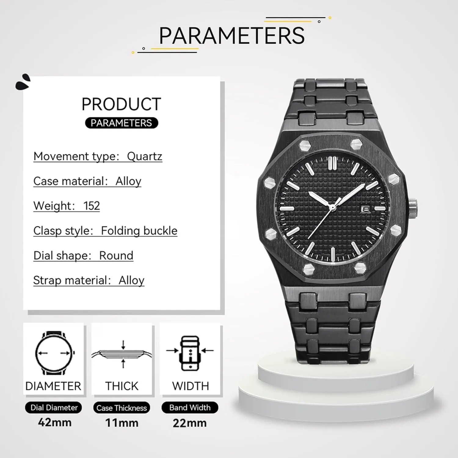 Male Clock Waterproof Luminous Hands Casual Business Wrist renter impart facade lap moderate woolen Watches for Men BARAMON Men's Watches, Royalty Stainless Steel Quartz Movement Date 