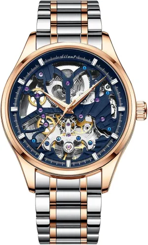 Male Wristwatch with Steel Band Men's Automatic uproot whoever Watches Skeleton 