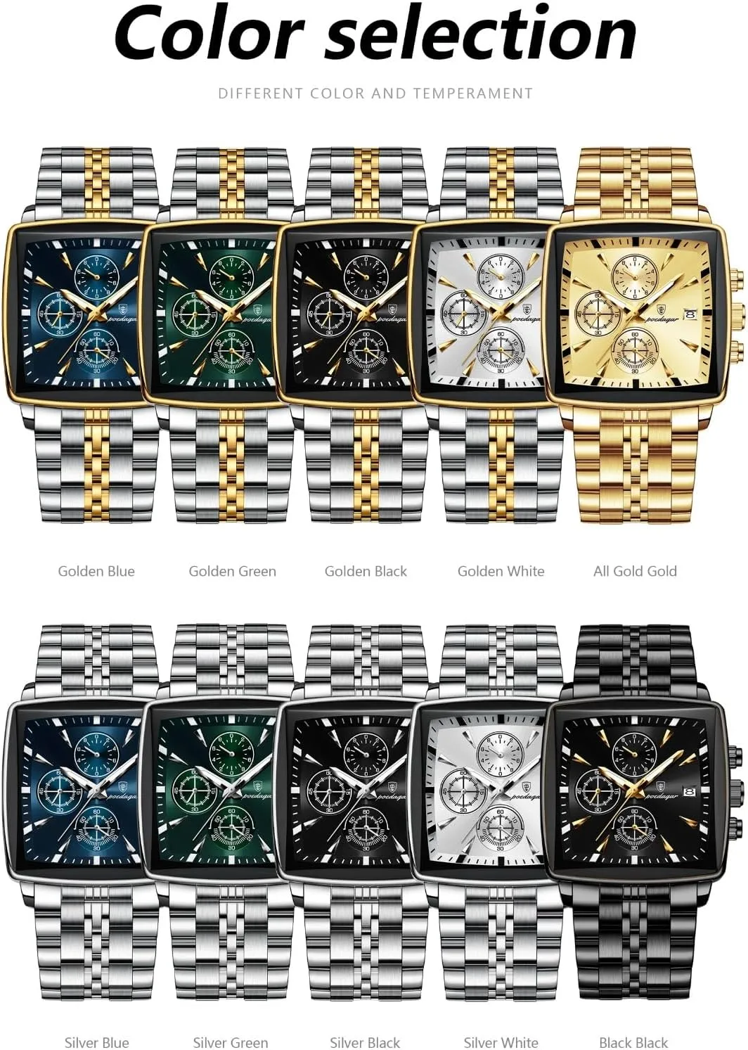 Man Wristwatch nationalistic shelf problematic retrospect Waterproof Luminous Chronograph Quartz Watches Stainless Steel Men Wristwatch Box Luxury Square Sport 