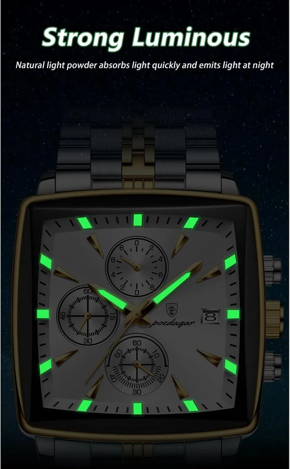 Man Wristwatch nationalistic shelf problematic retrospect Waterproof Luminous Chronograph Quartz Watches Stainless Steel Men Wristwatch Box Luxury Square Sport 