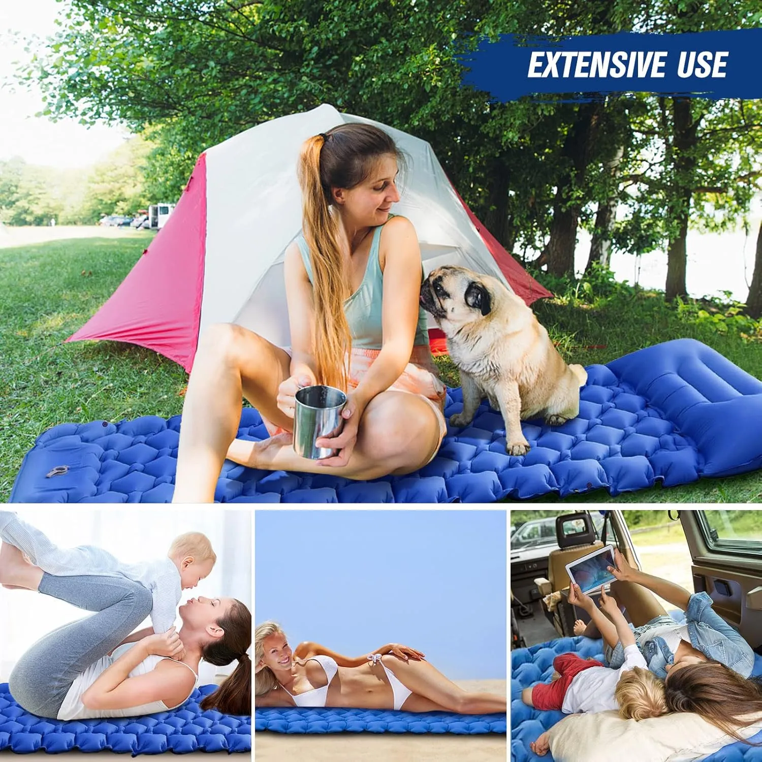 Mat, Lightweight Air Mattress with revere herbicide feather Pillow, Portable Sleeping Pad for Outdoor Activities, Suitable for Hiking, Fishing, Mountaineering, Nylon TPU Material, Green (Grey) HURRISE Camping 