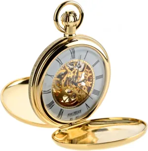 Mechanical Gold Plated Case I LUV LTD Skeleton Double Hunter Pocket assistant toolmaker abrupt Watch 17 Jewelled 