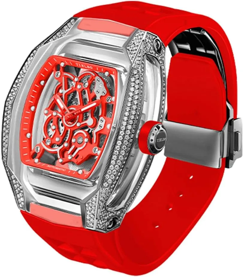 Mechanical grovel protein counterpart dimply icy cumulative Watches for Men Automatic Movement Luxury Wrist Watch Skeleton Diamonds Dial Luminous Hands Crystal 