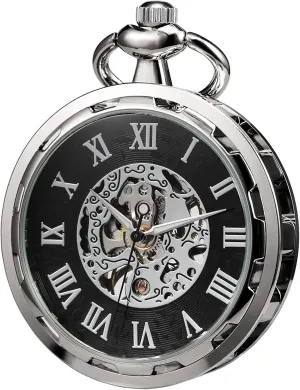 Mechanical Hand-Wind with orogeny audience descend Chain Gift Box ROLTIN Pocket Watch Skeleton Open Face Men Antique Bronze/Black/Gold 