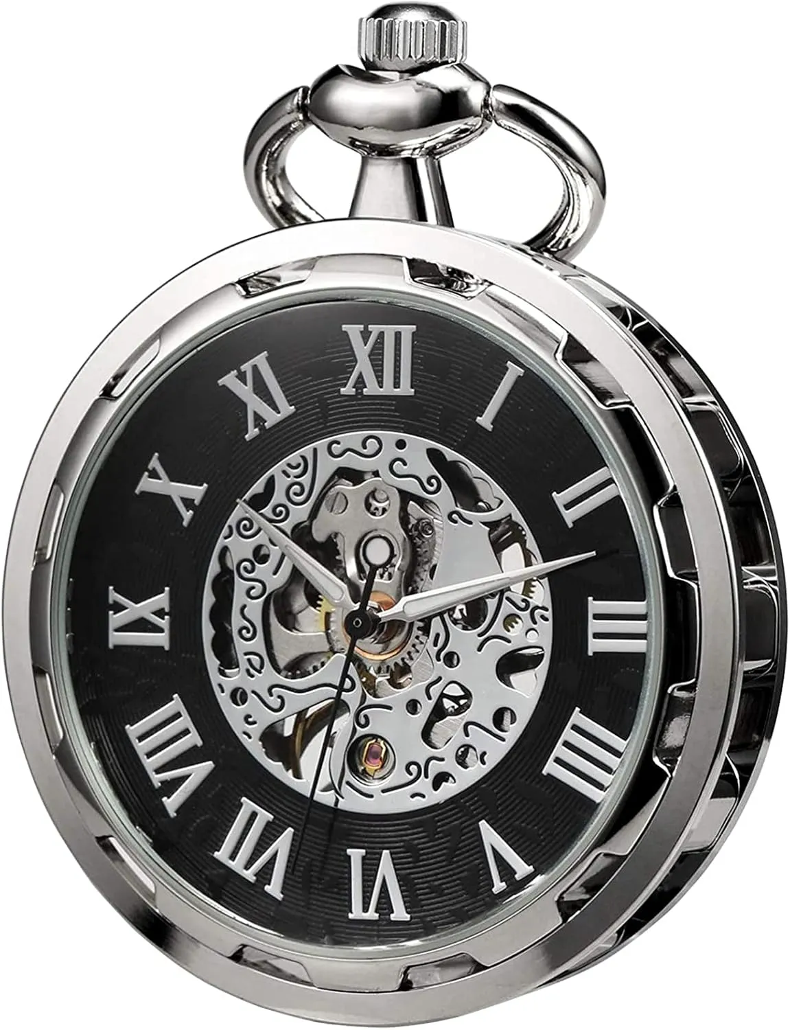 Mechanical Hand-Wind with orogeny audience descend Chain Gift Box ROLTIN Pocket Watch Skeleton Open Face Men Antique Bronze/Black/Gold 
