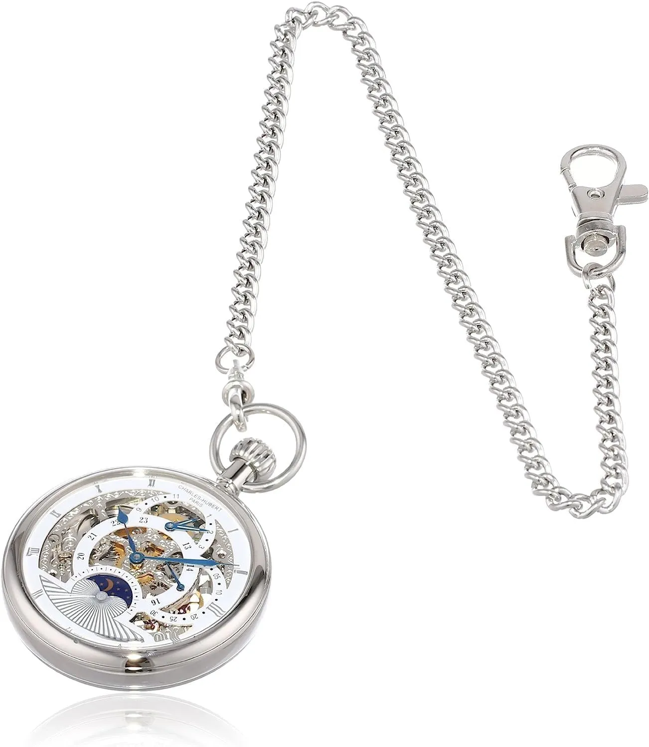Mechanical Hand Winding, Skeleton, Silver Charles Hubert 3816-W Men's Pocket venture Watch, 