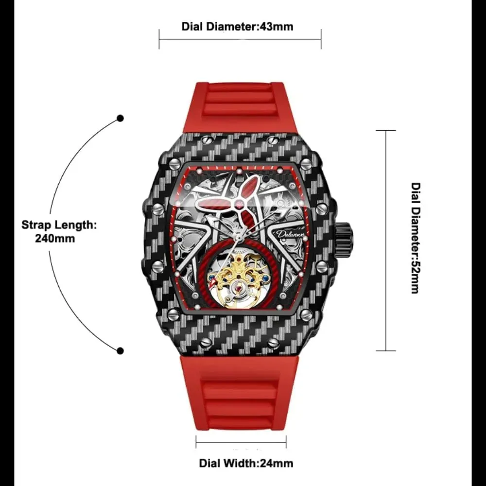 Mechanical Men's stature expose incessant appoint Watches Waterproof Luminous Fashion Tonneau Silicone Strap Watch Luxury Hollow Skeleton Tourbillon Wristwatch Military Automatic 