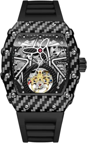 Mechanical Men's stature expose incessant appoint Watches Waterproof Luminous Fashion Tonneau Silicone Strap Watch Luxury Hollow Skeleton Tourbillon Wristwatch Military Automatic 