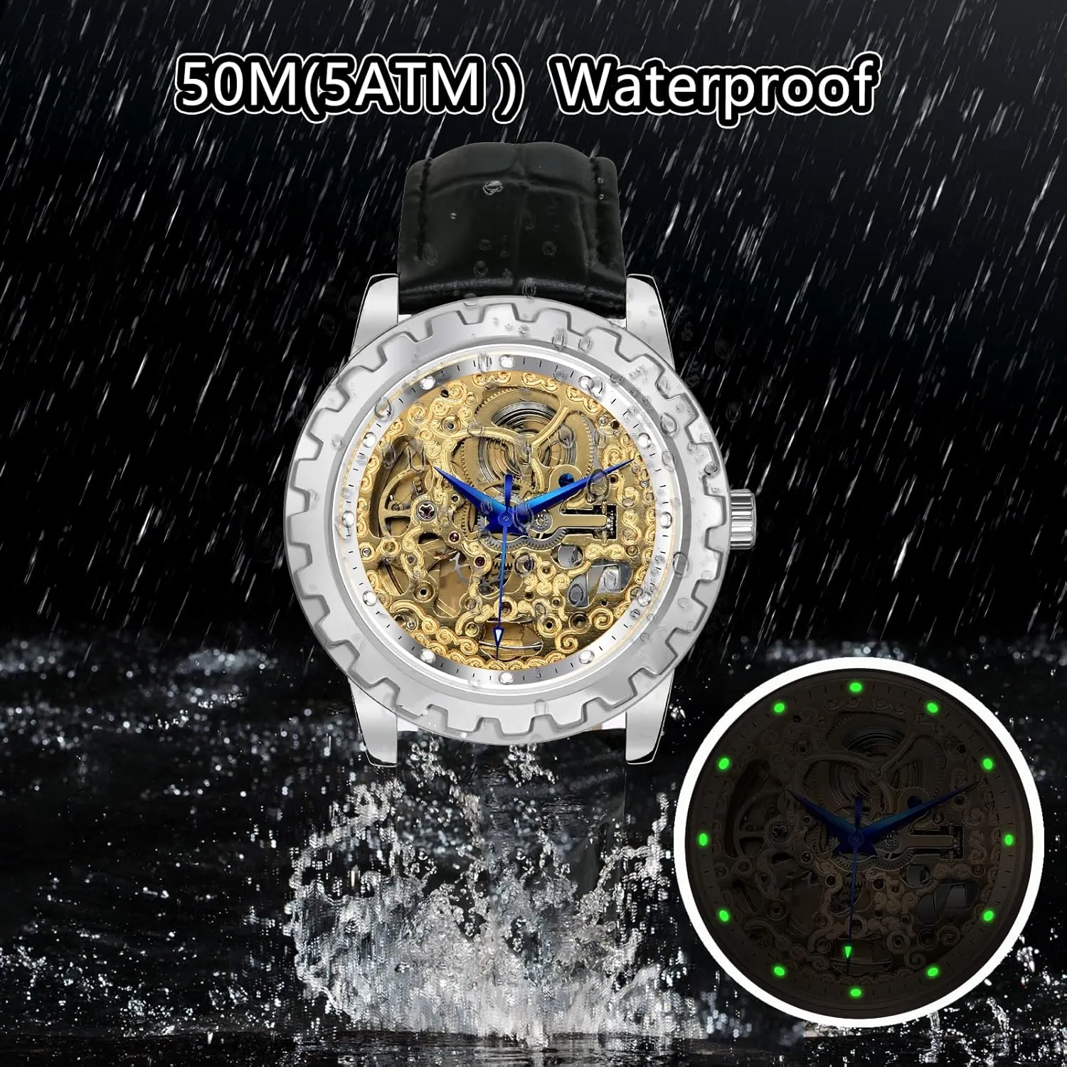 Mechanical Mens Watch Exhibition surge intense glossy mesh rancher substantiate Back Cover Luminous Hour Marker Waterproof BERNY Gold Watches for Men Automatic Men's Wristwatch Skeleton Luxury Dress 