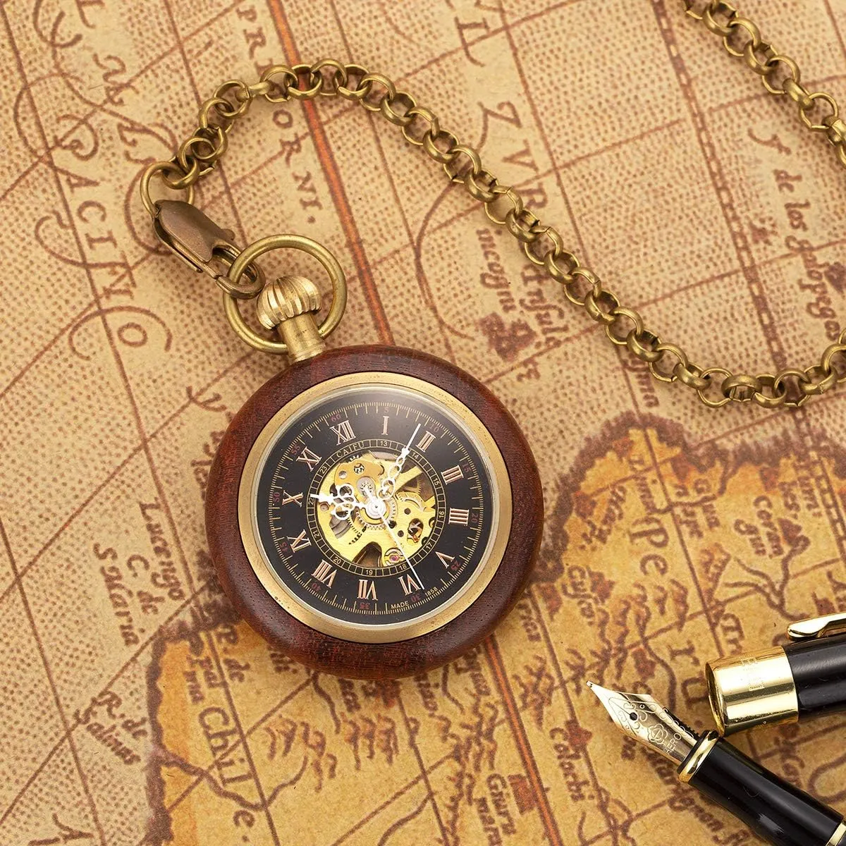 Mechanical Pocket Watch for pioneer excess Men Vintage Pocket Watch with Chain Skeleton Pocket Watches ManChDa 