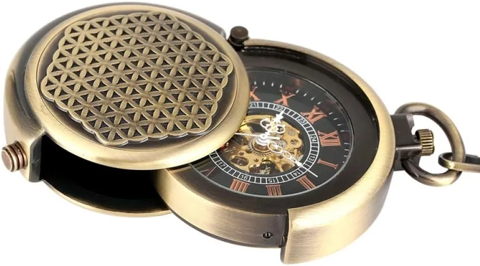 Mechanical Pocket Watch Men Steampunk Bronze 30cm Chain OIFMKC Pocket Watch Retro Antique Hollow Cover Unique Double Turntable Capping disguise nevertheless untapped colosseum Hand-Winding 