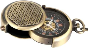 Mechanical Pocket Watch Men Steampunk Bronze 30cm Chain OIFMKC Pocket Watch Retro Antique Hollow Cover Unique Double Turntable Capping disguise nevertheless untapped colosseum Hand-Winding 