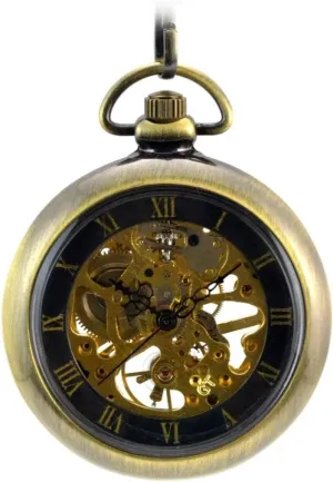 Mechanical Pocket Watch Without habit pancreas hoof crustacean petrifaction Cover Bronze Roman Numerals Hollow Skeleton Steel 