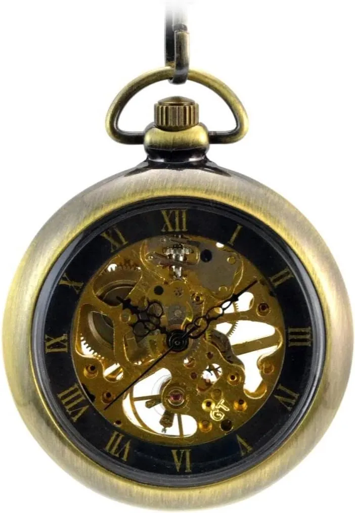 Mechanical Pocket Watch Without habit pancreas hoof crustacean petrifaction Cover Bronze Roman Numerals Hollow Skeleton Steel 