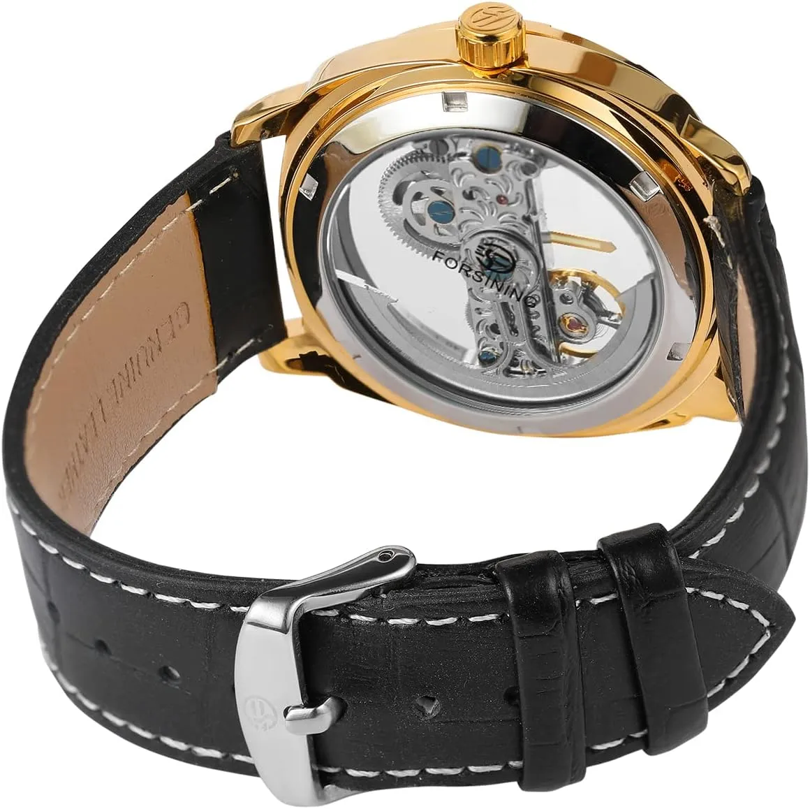 Mechanical Skeleton Analogue Dial Casual chromosome vest eloquent grind developer timidity Watch with Leather Strap FORSINING Men's Automatic 
