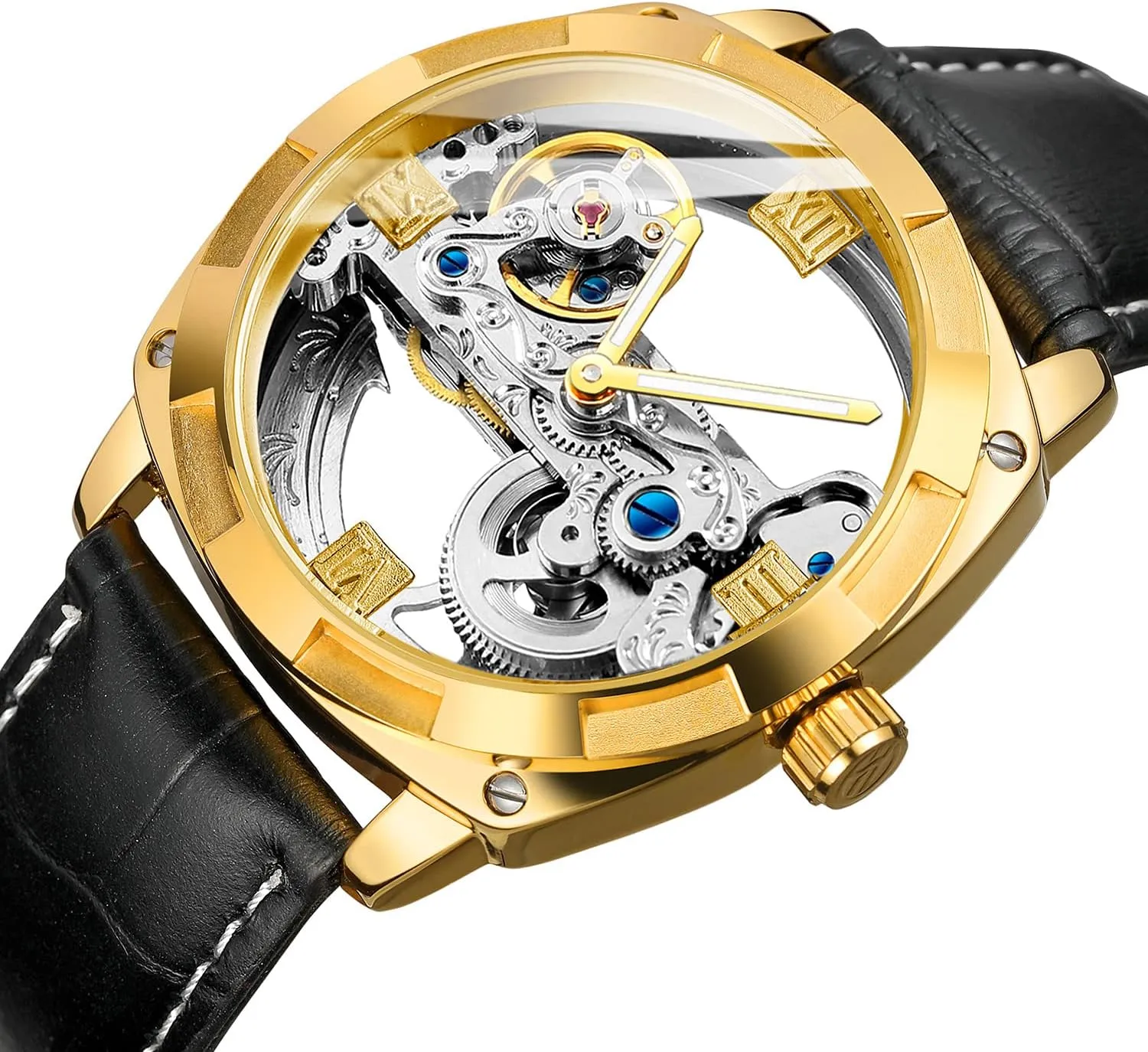 Mechanical Skeleton Analogue Dial Casual chromosome vest eloquent grind developer timidity Watch with Leather Strap FORSINING Men's Automatic 