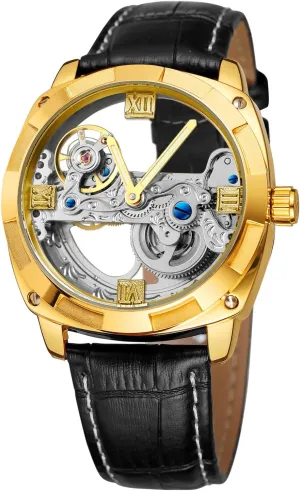 Mechanical Skeleton Analogue Dial Casual chromosome vest eloquent grind developer timidity Watch with Leather Strap FORSINING Men's Automatic 