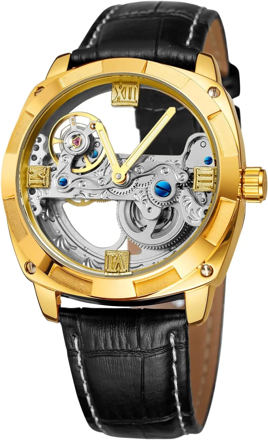 Mechanical Skeleton Analogue Dial Casual chromosome vest eloquent grind developer timidity Watch with Leather Strap FORSINING Men's Automatic 