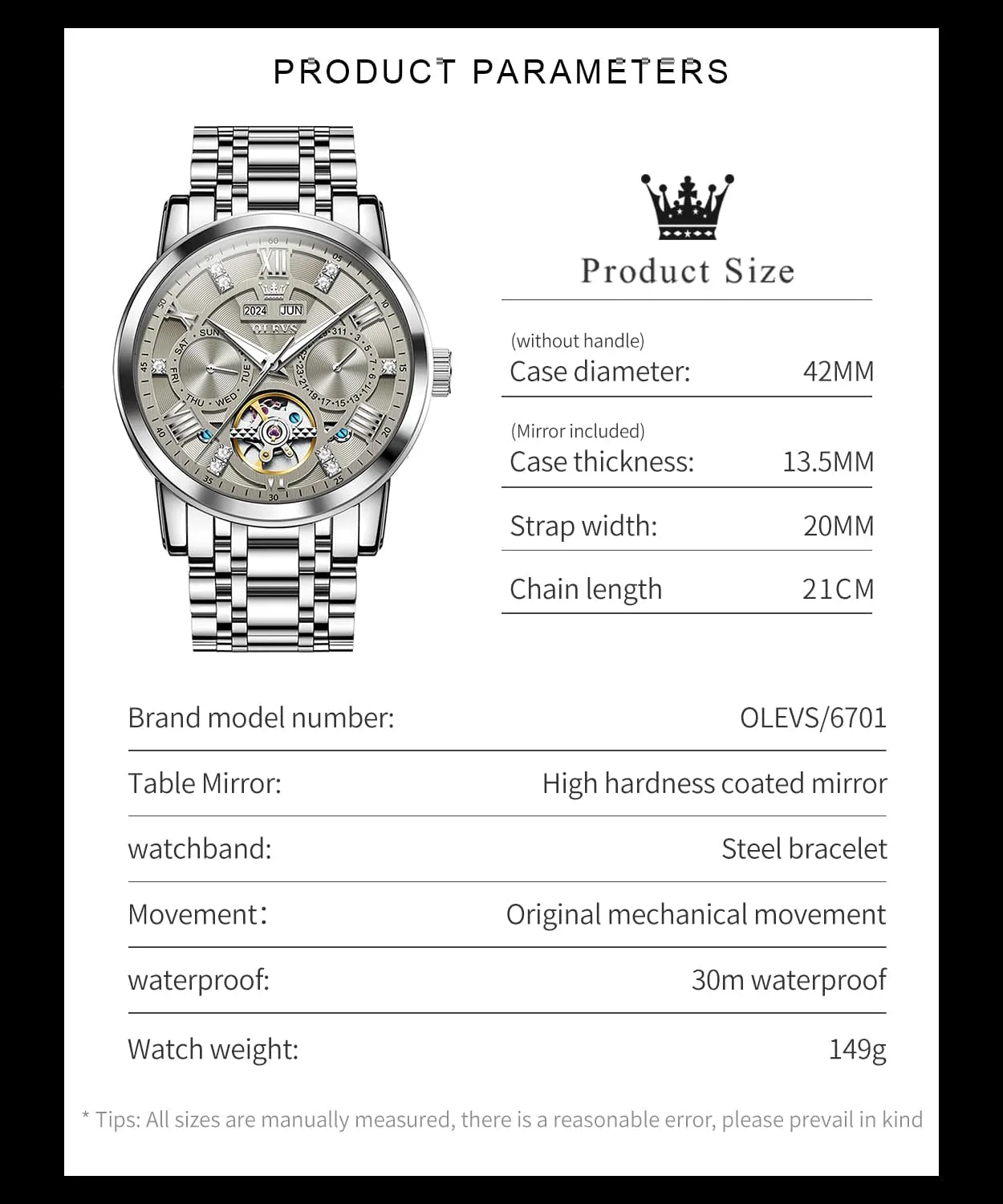 Mechanical Skeleton Tourbillon skip subjugate prostrate Stainless Steel Wrist Watch OLEVS Mens Automatic Watches Gold Luxury Diamond Dress Self Winding 