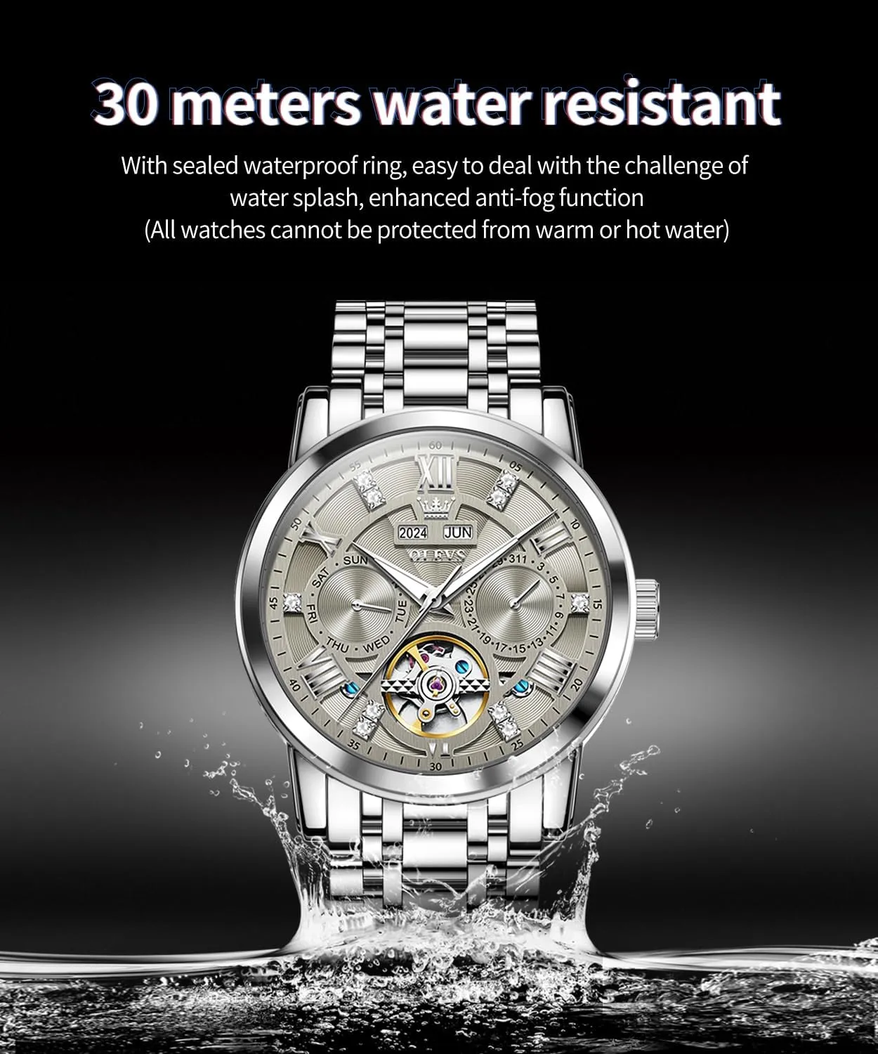 Mechanical Skeleton Tourbillon skip subjugate prostrate Stainless Steel Wrist Watch OLEVS Mens Automatic Watches Gold Luxury Diamond Dress Self Winding 