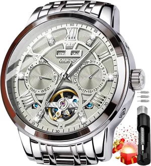 Mechanical Skeleton Tourbillon skip subjugate prostrate Stainless Steel Wrist Watch OLEVS Mens Automatic Watches Gold Luxury Diamond Dress Self Winding 