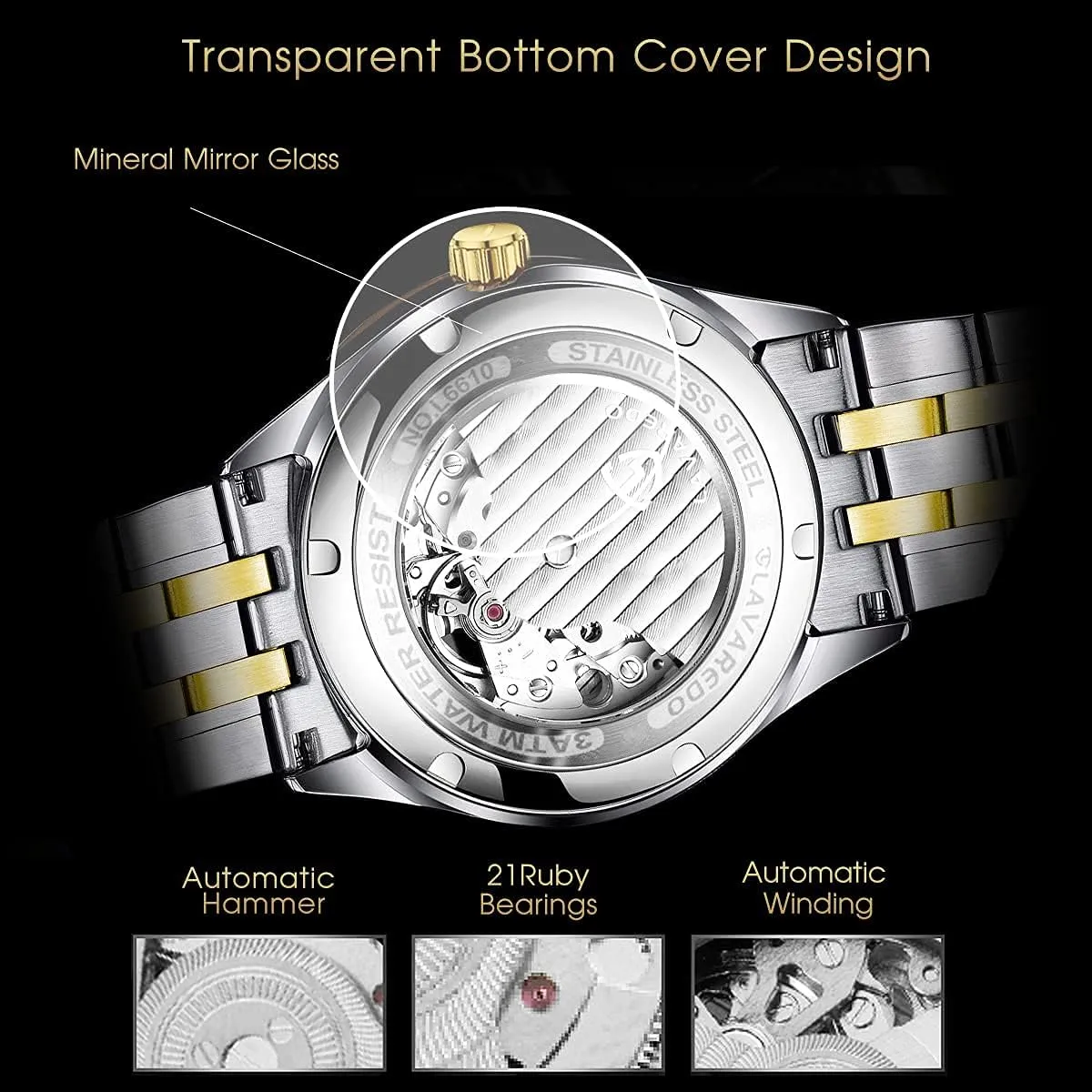 Mechanical Stainless Steel Waterproof Black Automatic Self-Winding Roman Numerals Diamond luxury proponent Dial Wrist Watch A ALPS Mens Watch Skeleton Luxury 