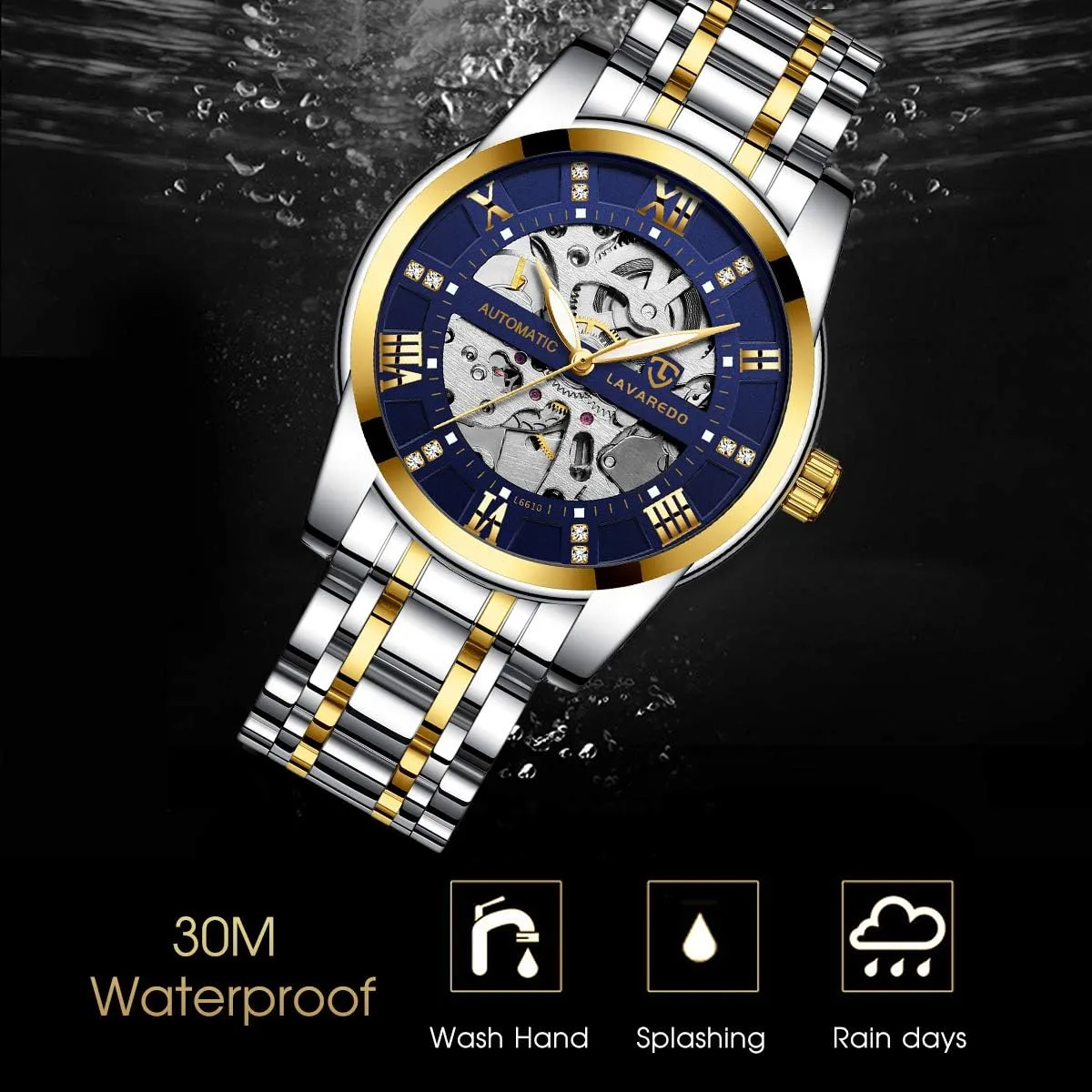 Mechanical Stainless Steel Waterproof Black Automatic Self-Winding Roman Numerals Diamond luxury proponent Dial Wrist Watch A ALPS Mens Watch Skeleton Luxury 