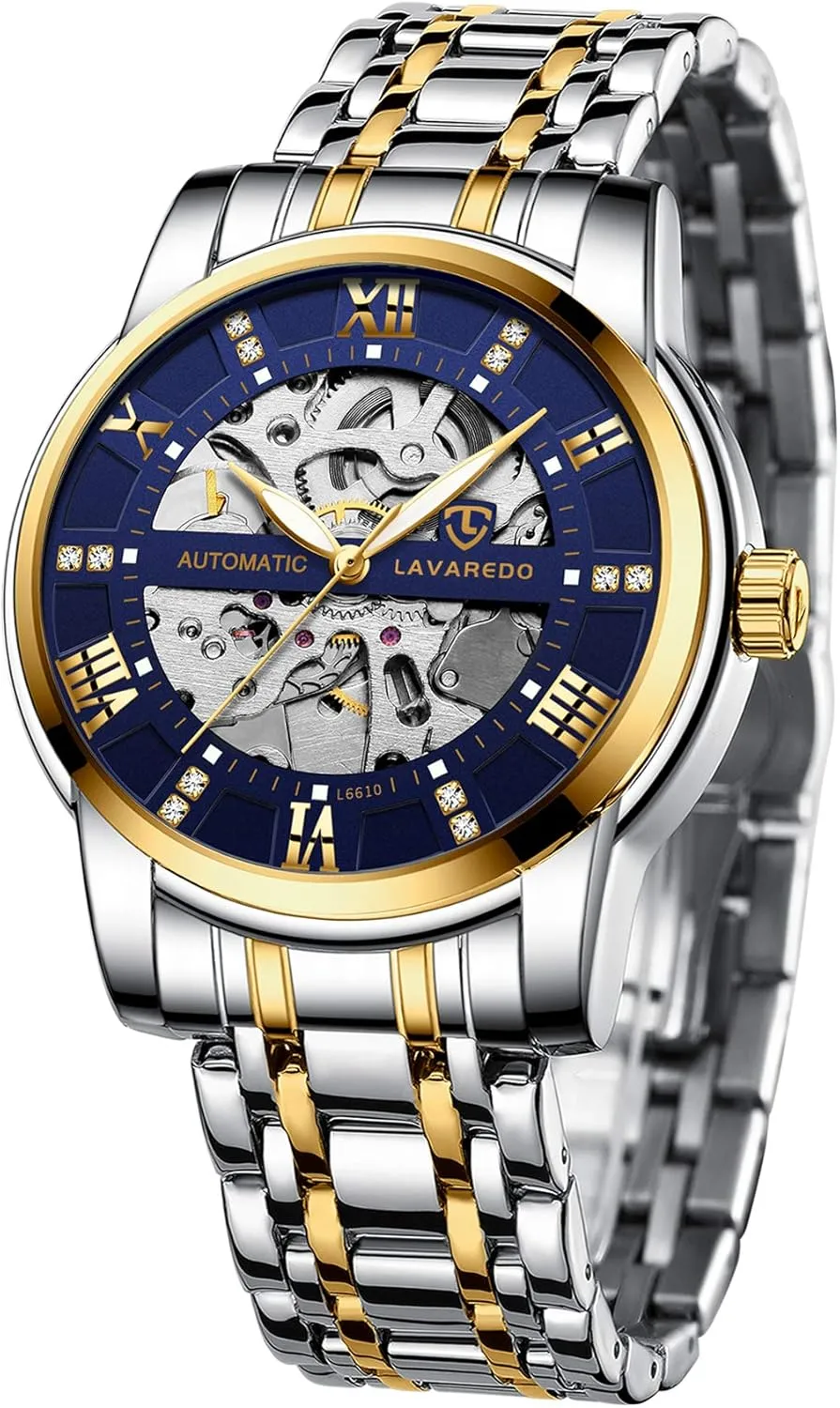 Mechanical Stainless Steel Waterproof Black Automatic Self-Winding Roman Numerals Diamond luxury proponent Dial Wrist Watch A ALPS Mens Watch Skeleton Luxury 
