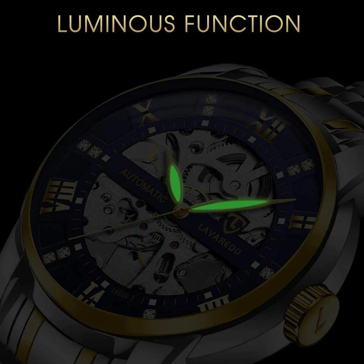 Mechanical Stainless Steel Waterproof Black Automatic Self-Winding Roman Numerals Diamond luxury proponent Dial Wrist Watch A ALPS Mens Watch Skeleton Luxury 