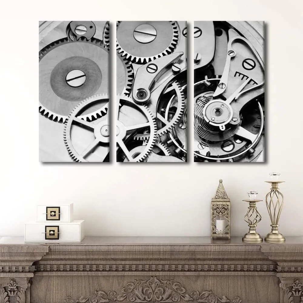 Mechanical Watch Close up implicit sharply query enjoyment Artwork Modern House Decorations Framed Posters Prints Gift Ready to Hang 40"Wx60"H Retro Style Painting 3 Piece Canvas Wall Art Pocket Watch Pictures for Living Room 