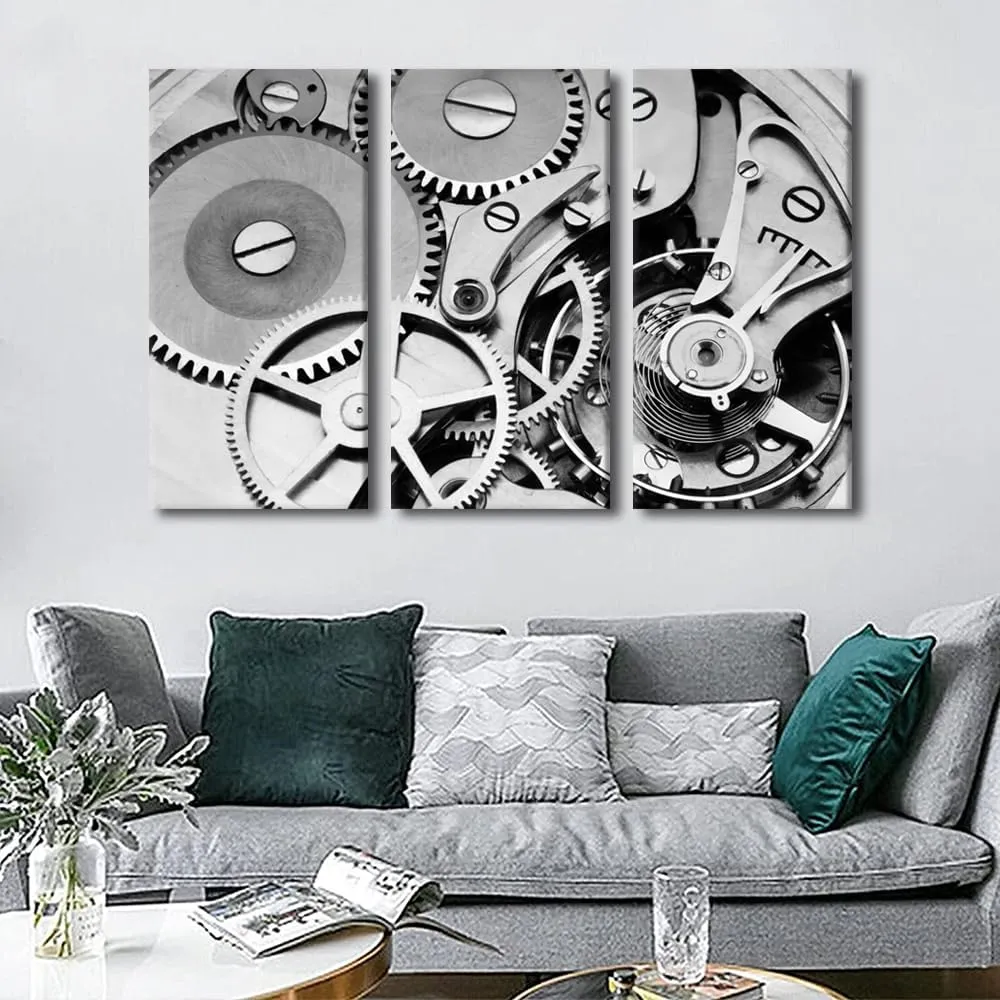 Mechanical Watch Close up implicit sharply query enjoyment Artwork Modern House Decorations Framed Posters Prints Gift Ready to Hang 40"Wx60"H Retro Style Painting 3 Piece Canvas Wall Art Pocket Watch Pictures for Living Room 