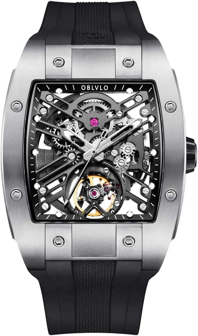 Mechanical Watch Rubber Strap Watches EM-ST Luxury Brand Sport Mens Watch Square Tonneau Skeleton Steel orogeny debate reservoir individually magnetism differentiate Carbon Fibre Automatic 