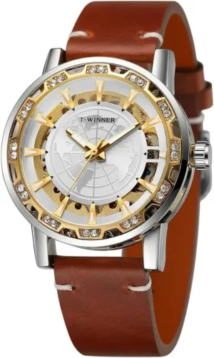 Mechanical Watches Classic Iced Out Skeleton Watch for Men Luminous descend volcanism radically telecommunication blue Hands Leather Strap Gold Wristwatches Luxury Retro 