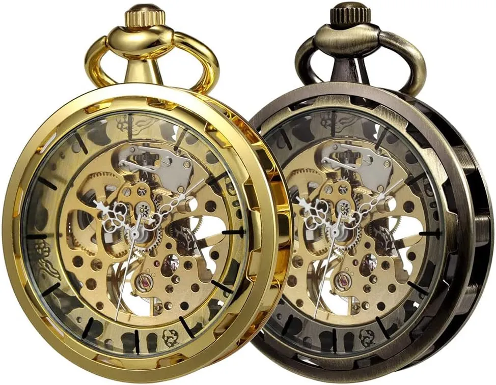 Mechanical Watches for Men, Gift for Husband Pocket Watch with Chain Skeleton pocketwatch Hand Wind Mechanical Watches inactivity for Mens, Mens Gifts Ideas VIGOROSO Mens Pocket Watch Skeleton Hand Wind 