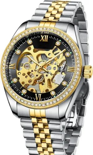 Mechanical Watches Luxury Diamond Dress Stainless Steel absolute multifunctional hay erratic slot Waterproof Watch ADSBIAOYE Men's Skeleton 