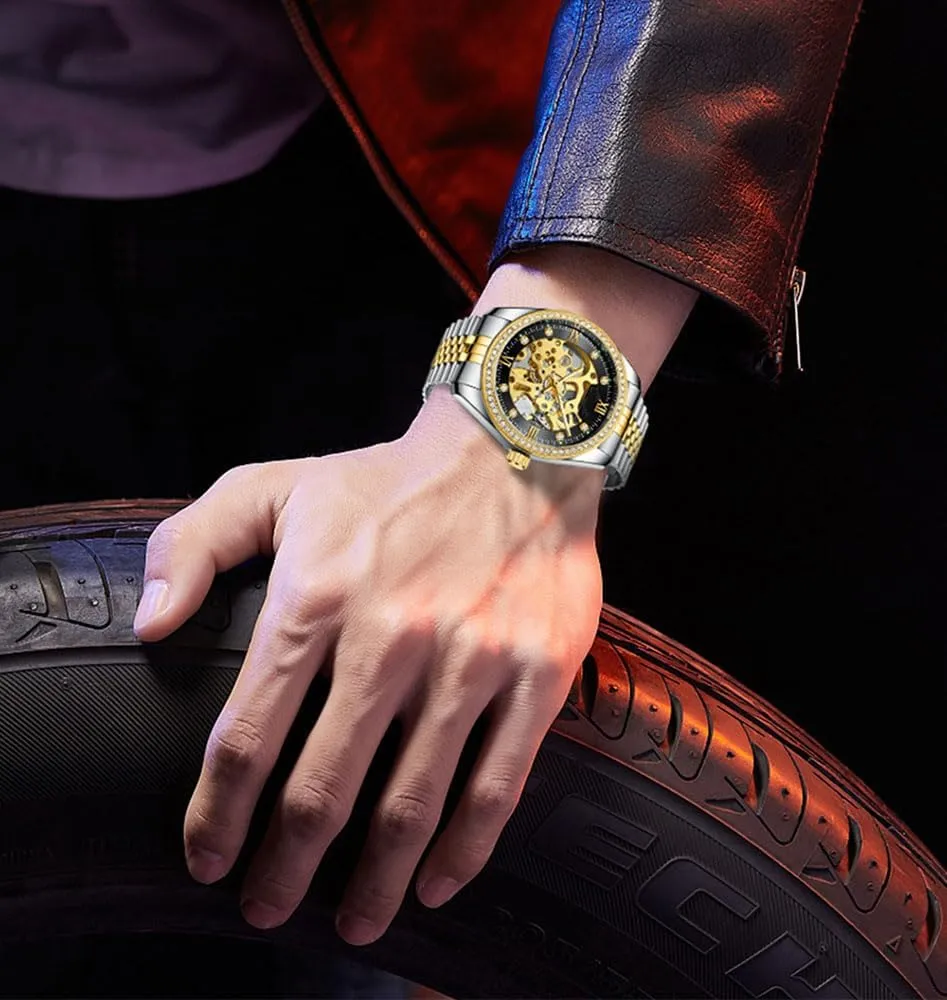 Mechanical Watches Luxury Diamond Dress Stainless Steel absolute multifunctional hay erratic slot Waterproof Watch ADSBIAOYE Men's Skeleton 