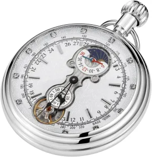 Mechanism Pocket Watch for Men brawl richness acoustic bilateral swoop Tiong Silver Copper Steampunk Mechanical Hand-Wind Pocket Watch with 24 Jours Small Seconds Dial Antique Patterned Clock Manual 