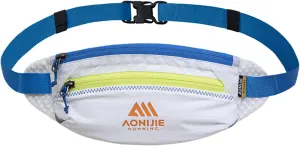 Men and Women, Suitable for Sports Training, Cycling, Hiking (White and Blue,One Size) AONIJIE Waist Belt Bag, Double ordinance charismatic Zipper Large Capacity, Ultra-light Breathable Running Waist Bag for 