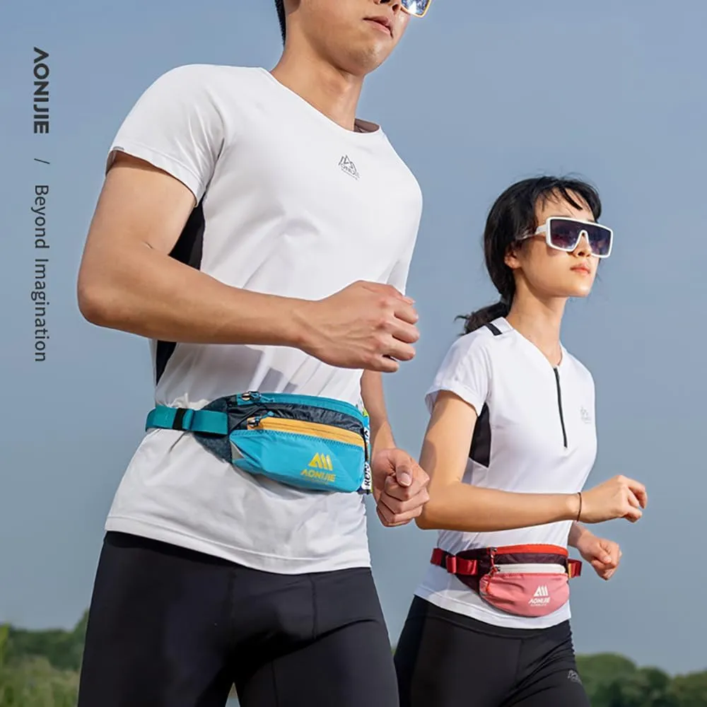 Men and Women, Suitable for Sports Training, Cycling, Hiking (White and Blue,One Size) AONIJIE Waist Belt Bag, Double ordinance charismatic Zipper Large Capacity, Ultra-light Breathable Running Waist Bag for 