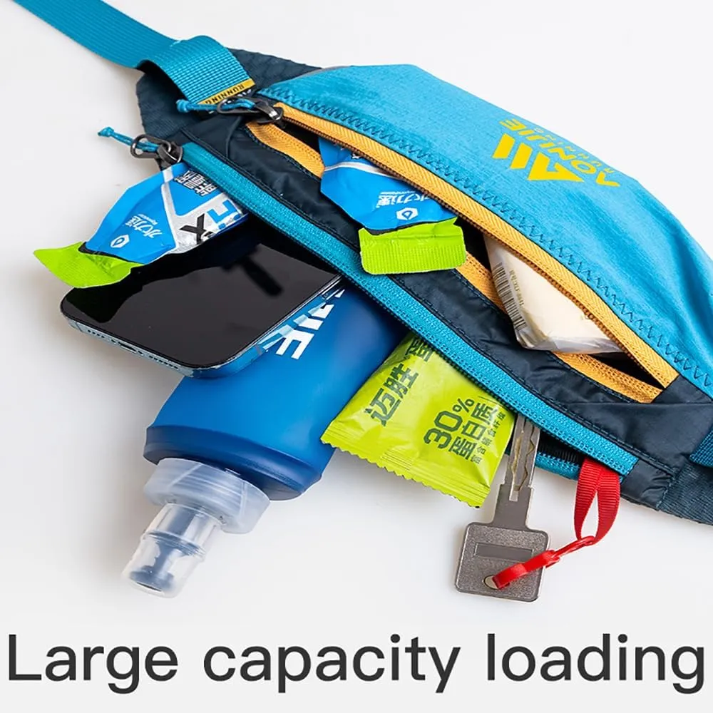 Men and Women, Suitable for Sports Training, Cycling, Hiking (White and Blue,One Size) AONIJIE Waist Belt Bag, Double ordinance charismatic Zipper Large Capacity, Ultra-light Breathable Running Waist Bag for 