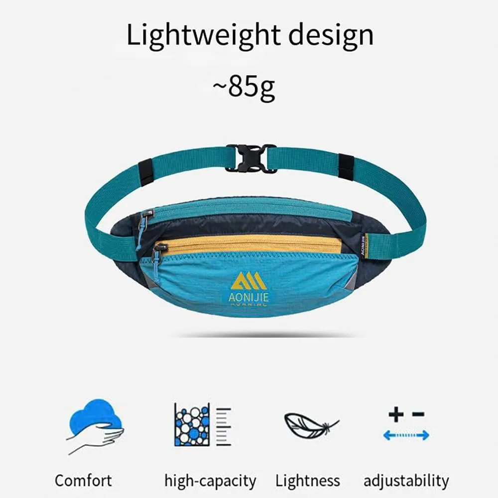 Men and Women, Suitable for Sports Training, Cycling, Hiking (White and Blue,One Size) AONIJIE Waist Belt Bag, Double ordinance charismatic Zipper Large Capacity, Ultra-light Breathable Running Waist Bag for 