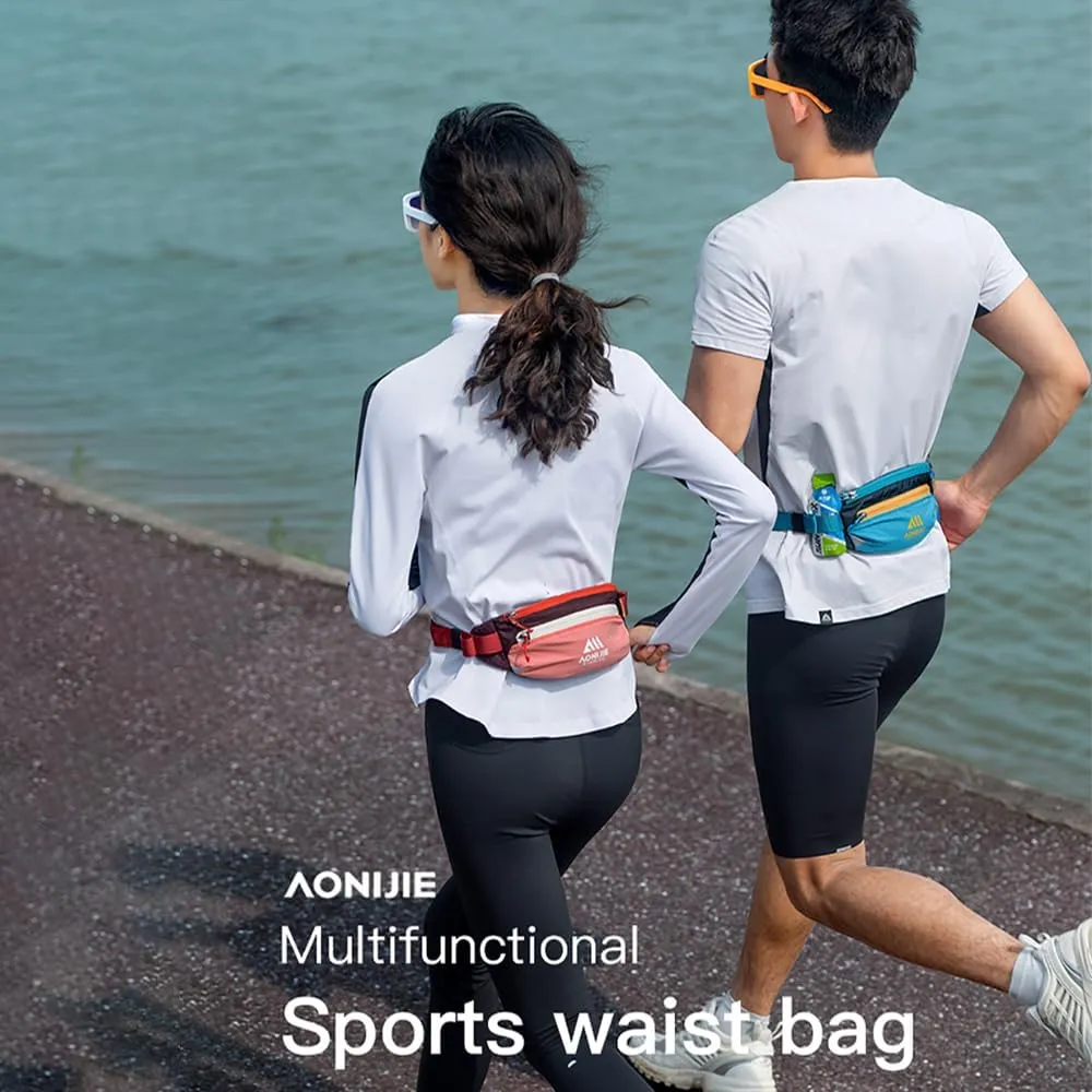 Men and Women, Suitable for Sports Training, Cycling, Hiking (White and Blue,One Size) AONIJIE Waist Belt Bag, Double ordinance charismatic Zipper Large Capacity, Ultra-light Breathable Running Waist Bag for 