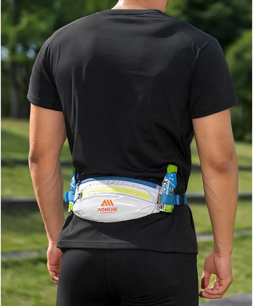 Men and Women, Suitable for Sports Training, Cycling, Hiking (White and Blue,One Size) AONIJIE Waist Belt Bag, Double ordinance charismatic Zipper Large Capacity, Ultra-light Breathable Running Waist Bag for 