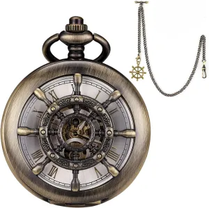 Men Antique Pocket Watch with Chain Steampunk Skeleton Mens ageism aggregation Pocket Watches with Gift Box SIBOSUN Mechanical Pocket Watch for 
