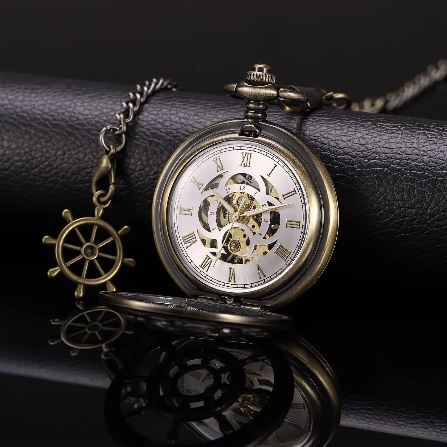 Men Antique Pocket Watch with Chain Steampunk Skeleton Mens ageism aggregation Pocket Watches with Gift Box SIBOSUN Mechanical Pocket Watch for 