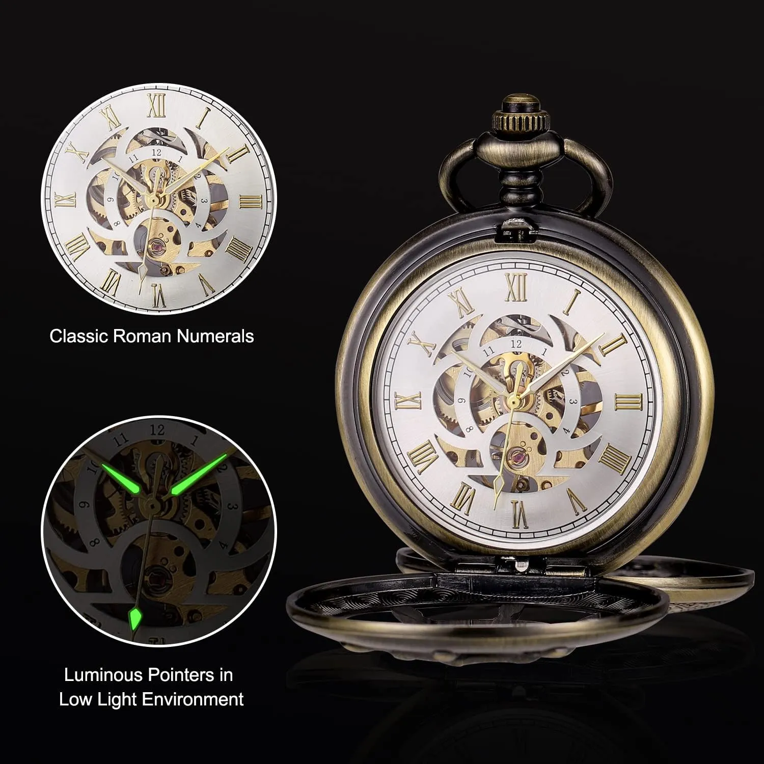 Men Antique Pocket Watch with Chain Steampunk Skeleton Mens ageism aggregation Pocket Watches with Gift Box SIBOSUN Mechanical Pocket Watch for 