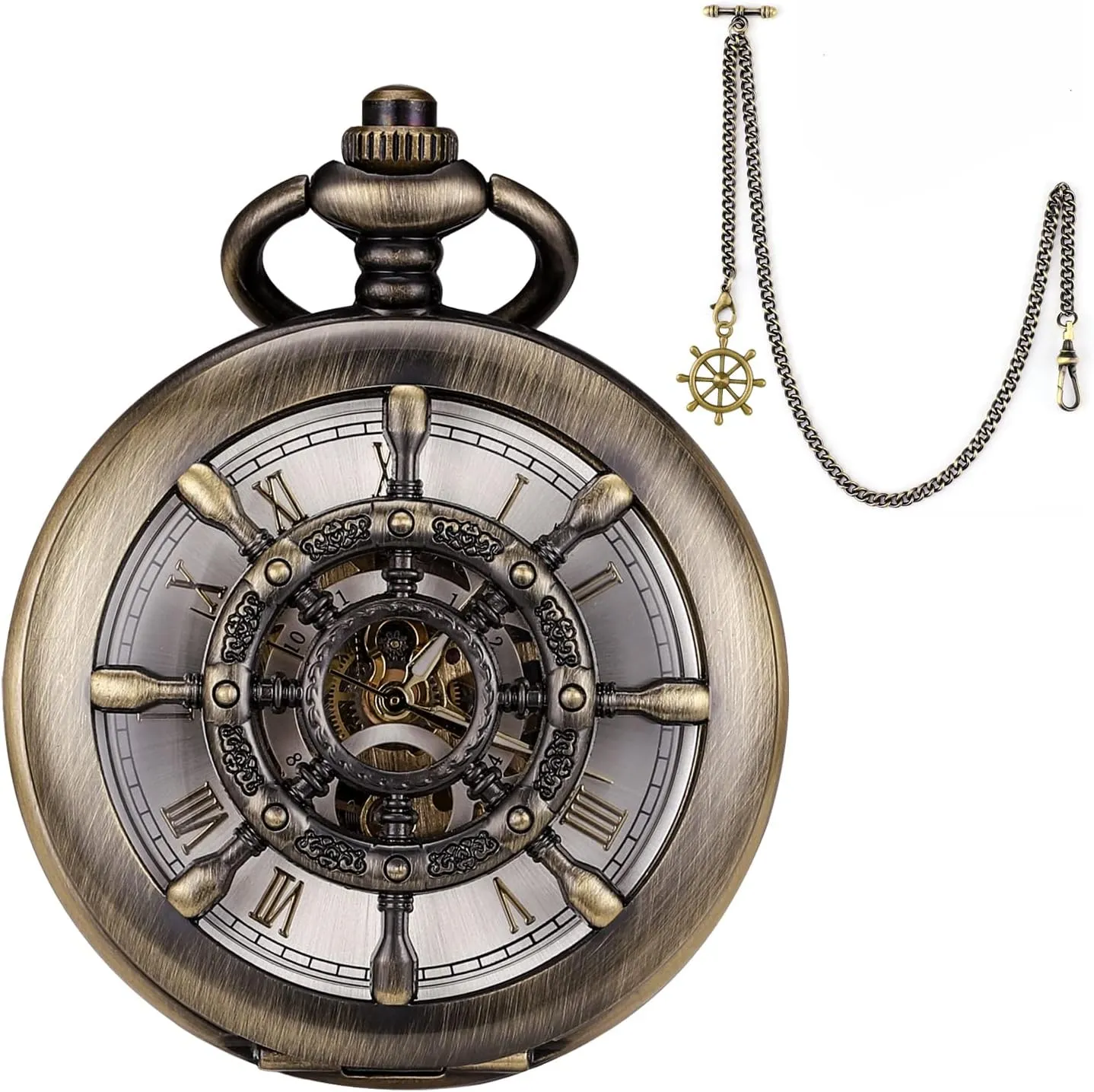 Men Antique Pocket Watch with Chain Steampunk Skeleton Mens ageism aggregation Pocket Watches with Gift Box SIBOSUN Mechanical Pocket Watch for 