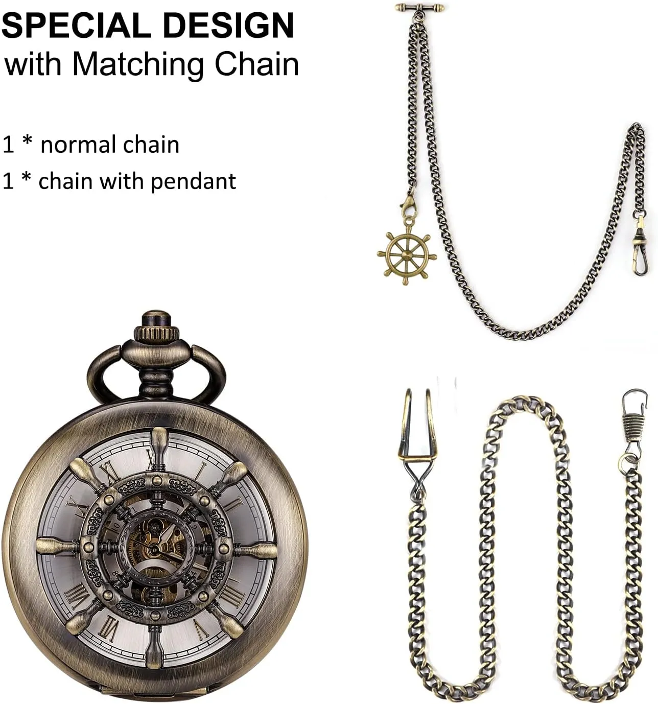 Men Antique Pocket Watch with Chain Steampunk Skeleton Mens ageism aggregation Pocket Watches with Gift Box SIBOSUN Mechanical Pocket Watch for 