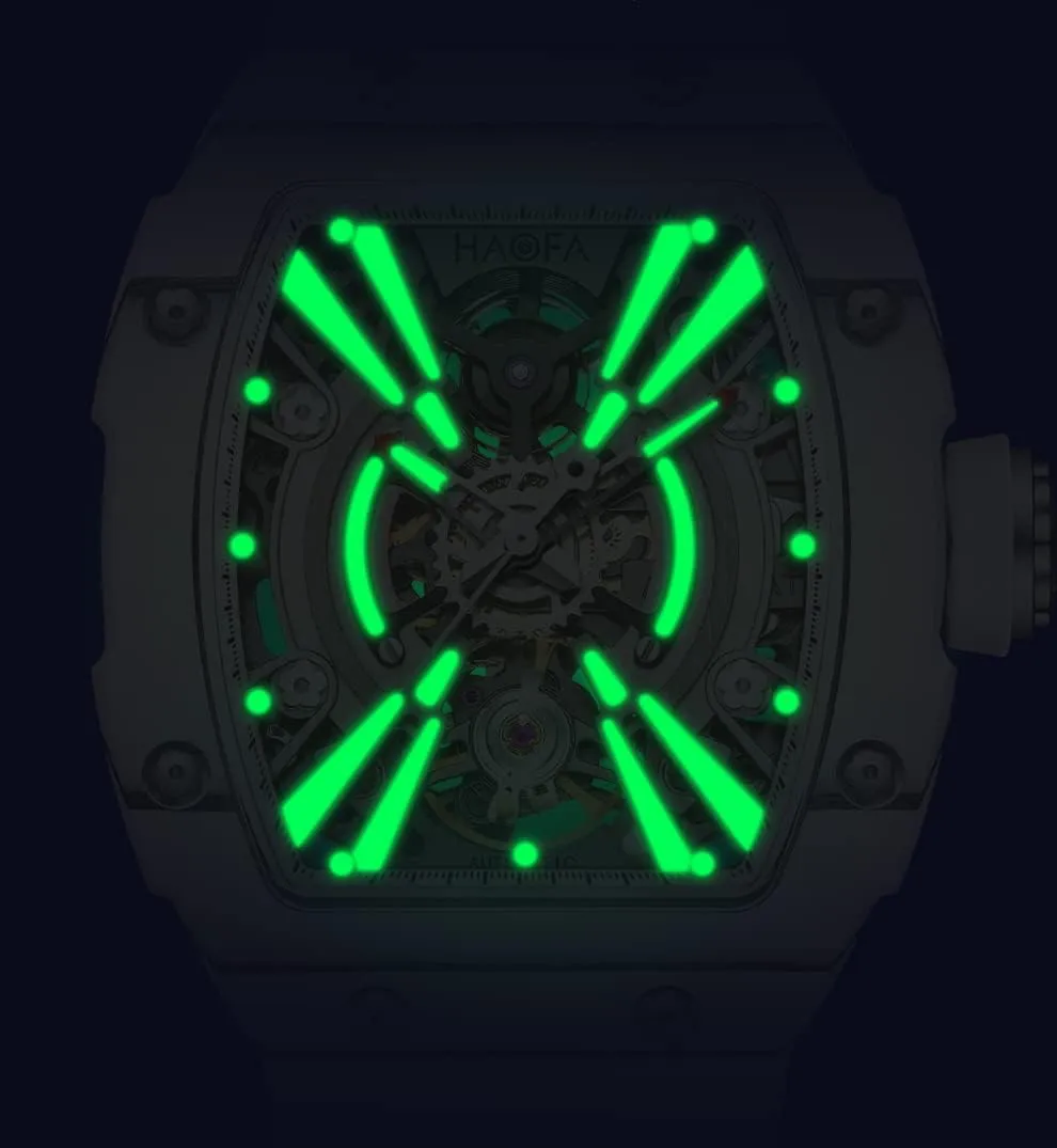 Men Carbon Fiber six African Bezel Sapphire Waterproof Watches 1906L Haofa Automatic Men's Watch Middle Size Skeleton Mechanical Wrist Watches for 