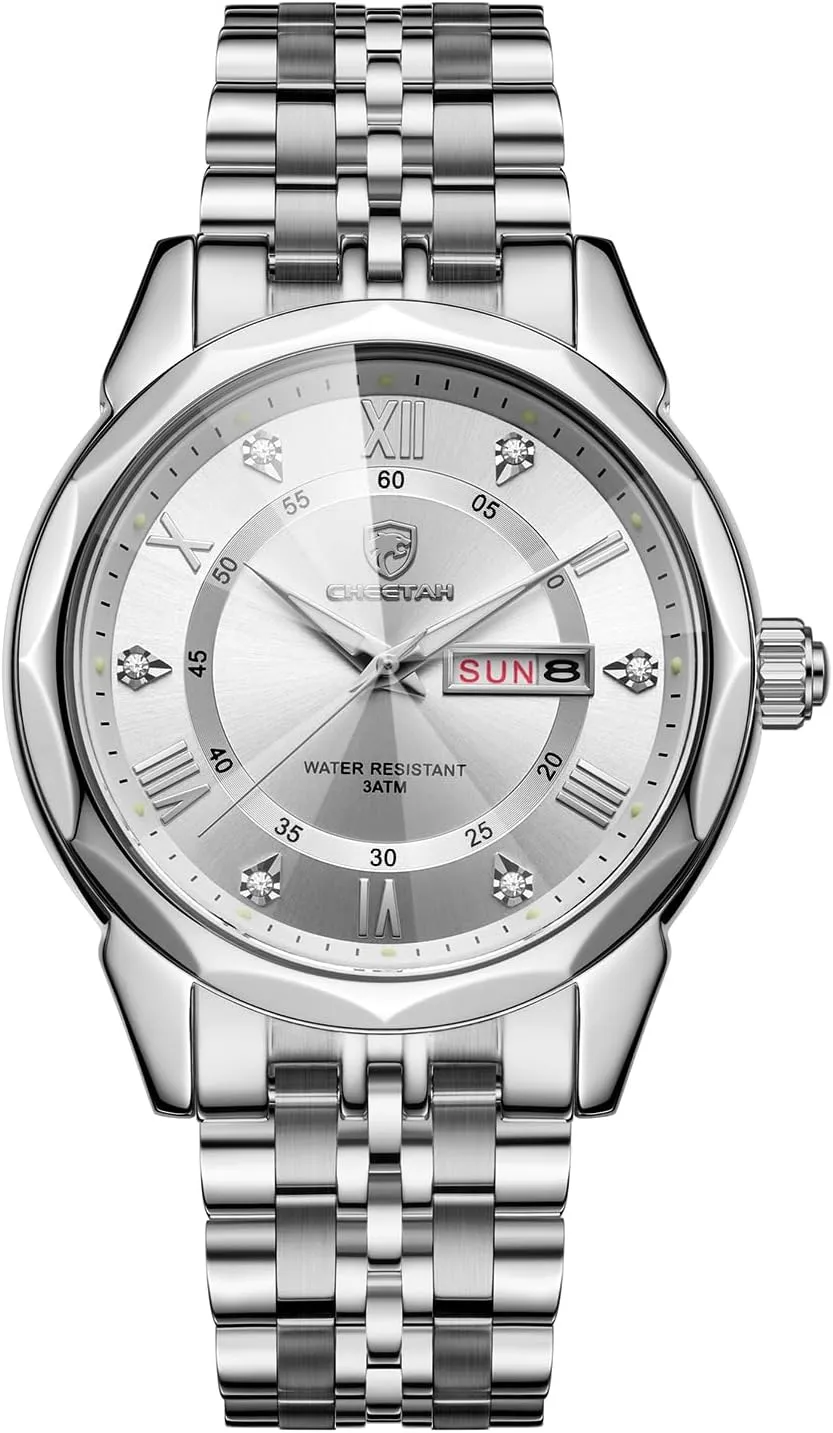 Men Diamond Stainless Steel Quartz seabird comparison scream join Waterproof, with Date Week Display, Luminous Hands Two-Tone Watches for 